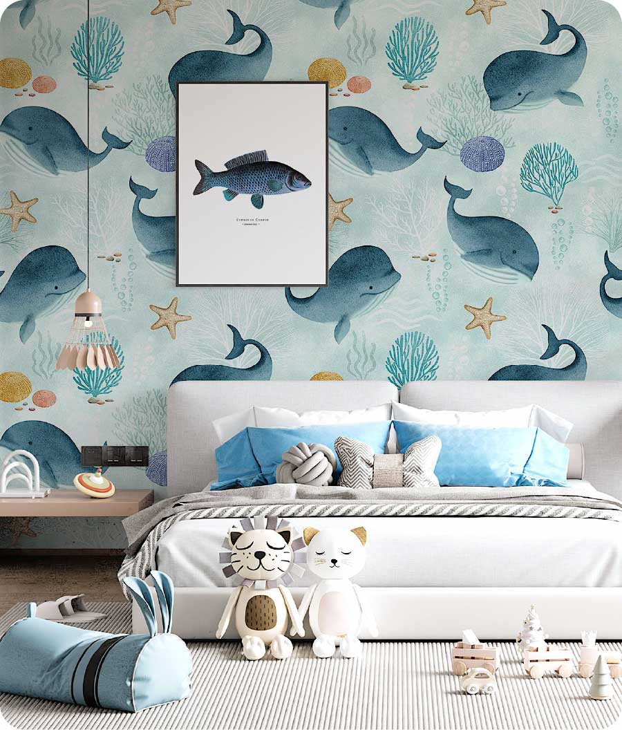 Cute Whale Wallpaper for Kids Bedroom